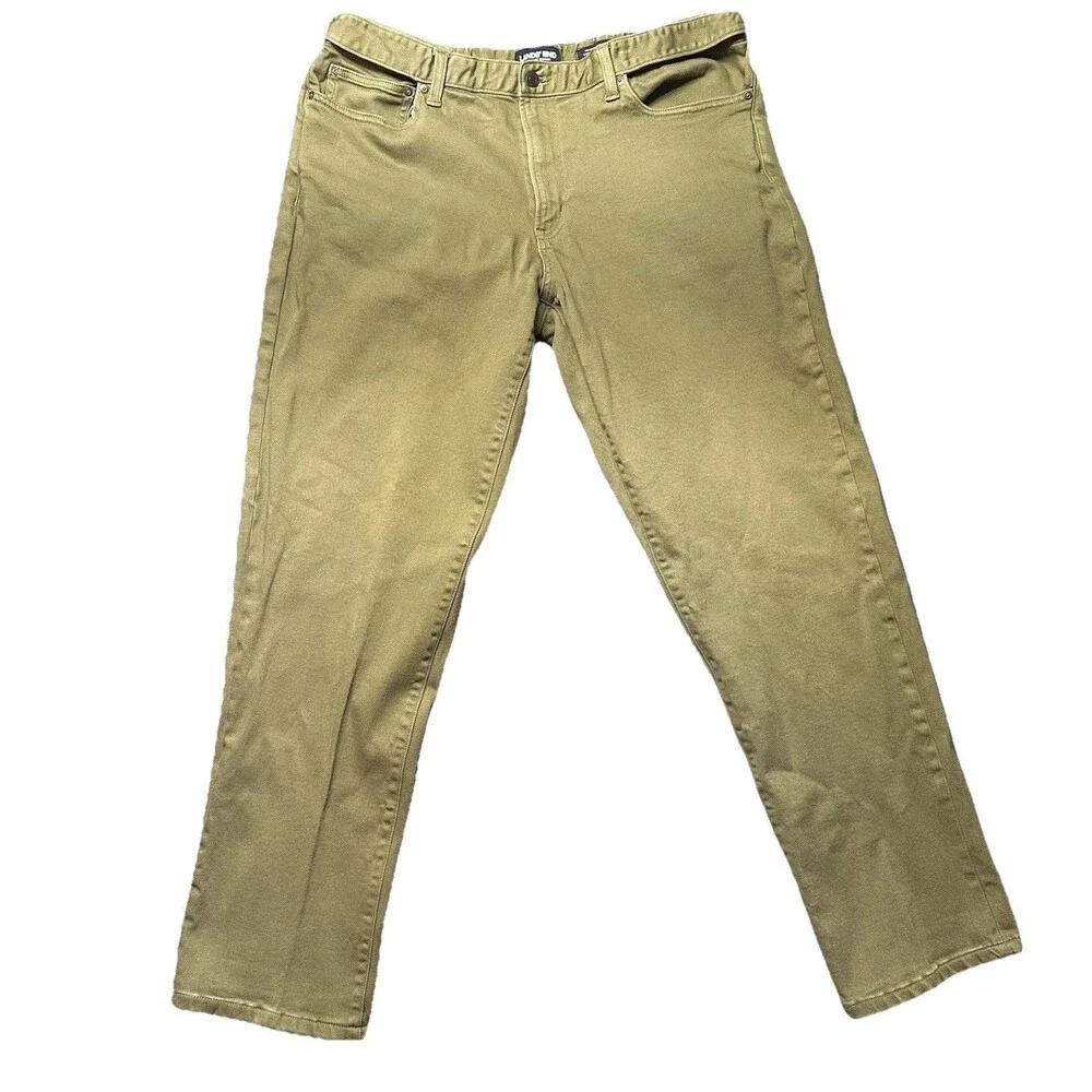Lands End Mens 38 Square Rigger Traditional Fit Jeans Green Stretch Denim EUC